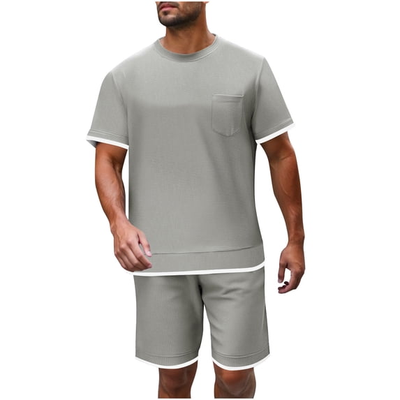 Ohufall Outfits for Men 2 Pieces Set Fashion Solid Casual Round Neck Tee Shirts with Shorts Summer Loose Brethable Outdoor Sport Sets