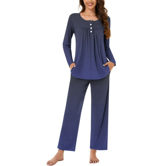 Wdfiry Pajama Sets for Women Casual Soft Gradient Color Crewneck Long Sleeve Tops and Pants 2 Pieces Outfits Sleepwear Pjs