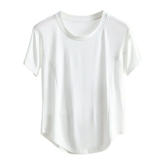 Wdfiry Pajama Tops for Women Short Sleeve Crew Neck Loose Casual Soft Comfy Basic Solid Color Tshirts