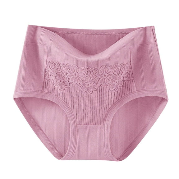 Wdfiry Panties for Women Plus Size Solid Color Cotton Underwear High Waist Lace Comfort Breathable Briefs
