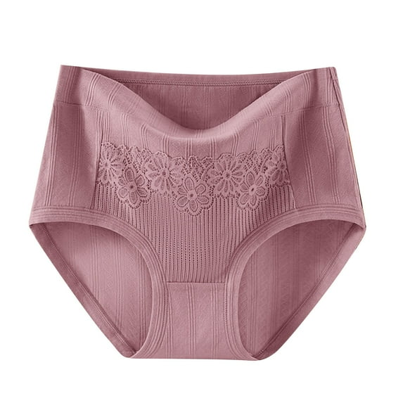 Wdfiry Panties for Women Plus Size Solid Color Cotton Underwear High Waist Lace Comfort Breathable Briefs