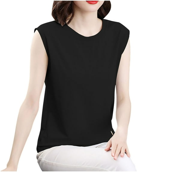 Ohufall Plus Size Blouses for Women Fashion Solid Color Casual Round Neck Tank Tops Summer Soft Comfy Sleeveless T-shirt Tops