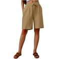 thumbnail image 1 of Ohufall Plus Size Cotton Linen Shorts for Women Fashion Solid Color Casual Drawstring Elastic High Waist Short Pants Summer Loose Fit Wide Leg Shorts with Pockets, 1 of 3