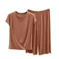 thumbnail image 1 of Ohufall Plus Size Lounge Sets for Women Solid Color Pajama Sets for Women 2 Piece Cotton Pajamas Outfits for Women, 1 of 3