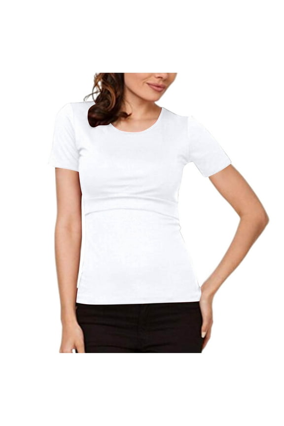 Plus Size Maternity Tops Pregnant Womens Nursing Solid Color Round Neck Short Sleeve Breastfeeding Blouse