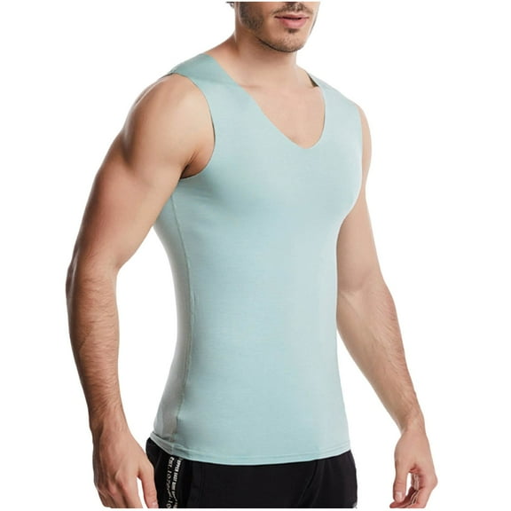Ohufall Plus Size Men's Workout Modal Undershirts Summer Stretchy Quick Drying Athletic Tank Tops Fashion Solid Casual Sleeveless V-Neck Gym Sport Shirts