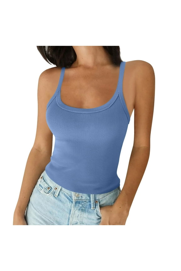 Plus Size Ribbed Tank Tops for Women Summer Casual Solid Color U-neck Camisole Tops Fashion Slim Fit Outdoor Sport Sleeveless T-shirts
