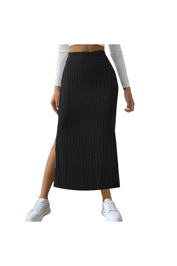 Plus Size Skirts for Women Summer Fashion Casual Elastic High Waist Pencil Skirt Women's Solid Striped Side Split Long Skirts