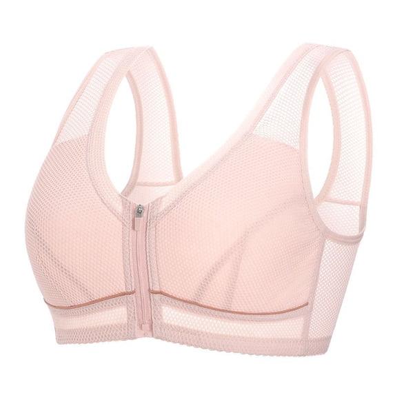 Ohufall Plus Size Sport Bras for Women Breathable Mesh Full Coverage Soft Bras Light Front-Closing Wireless Gathering Push Up Bralettes