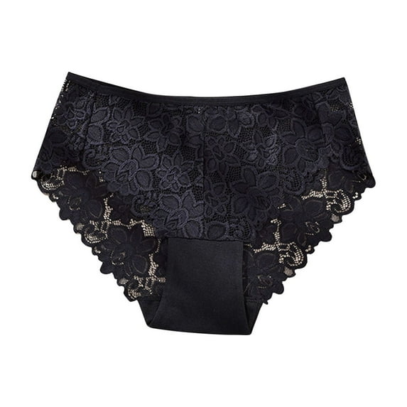 Ohufall Plus Size Underwear for Women Sexy Solid Color Floral Printed Lace High Waist Panty Stretchy Breathable Bikini Brief