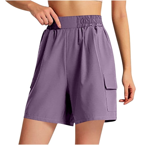 Ohufall Plus Size Womens Athletic Shorts Fashion Casual Solid Color Elastic High Waisted Gym Workout Short Pants Summer Breathable Quick Drying Outdoor Sport Shorts