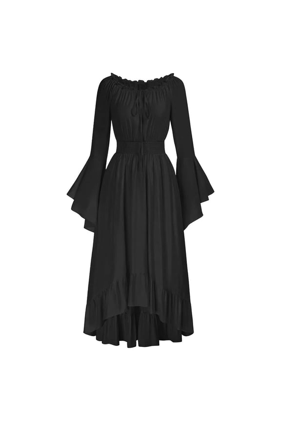 Renaissance Dress for Women, Gothic Halloween Costume Medieval Wedding Dress, Solid Flared Long Sleeve Princess Dress, Gothic Maxi Dress