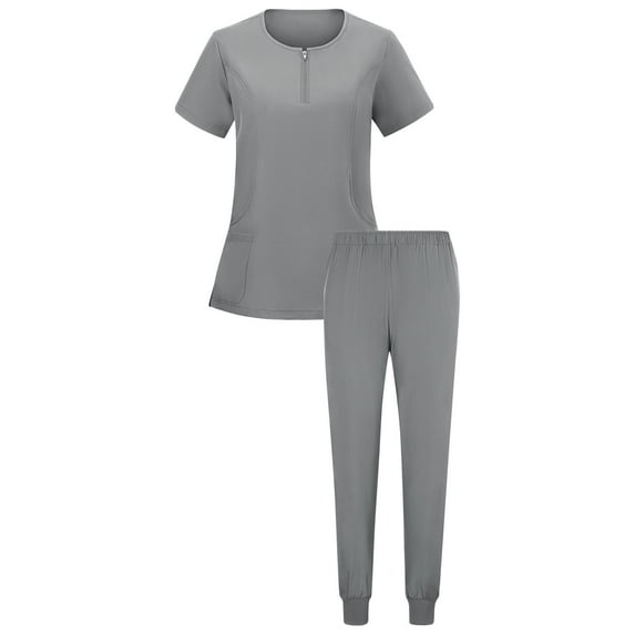 Wdfiry Scrub Set for Women Scrub Top & Scrub Jogger Pant with Pocket Solid Color Crewneck Medical Uniform Suit Nursing Uniform Working Suit