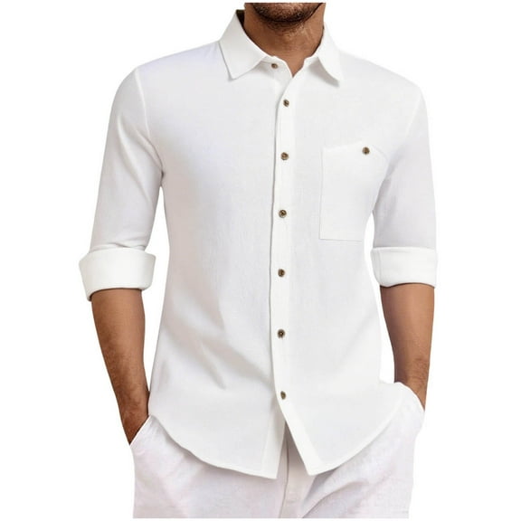 Wdfiry Shirts for Men Solid Color Plus Size Button Shirts Casual Turn-down Collar Long Sleeve Lightweight Tops