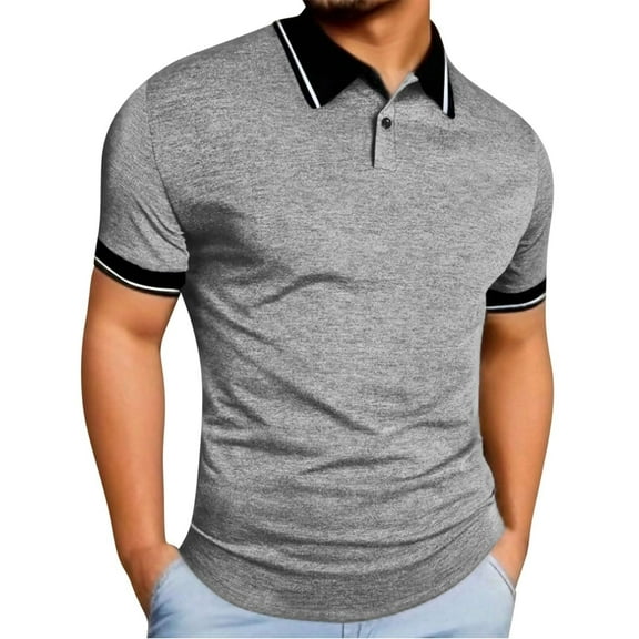 Ohufall Short Sleeved Tops for Mens Summer Loose Lapel Buttons Solid Color Pullover Shirts Casual Slim Fit Cotton T-shirts