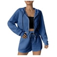 thumbnail image 1 of Wdfiry Shorts Set for Women Two Piece Full Zip Up Hoodie Jacket and Drawstring Shorts Crop Sweatsuits Tracksuits, 1 of 6