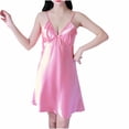 thumbnail image 1 of Ohufall Sleeveless Nightgown for Women Sexy Bow-Knot Satin Slip Silk V-Neck Chemise Sleepwear Casual Solid Side Split Sleepdress, 1 of 3