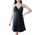 thumbnail image 1 of Ohufall Sleeveless Nightgown for Women Sexy Bow-Knot Satin Slip Silk V-Neck Chemise Sleepwear Casual Solid Side Split Sleepdress, 1 of 3
