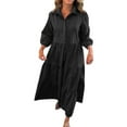 thumbnail image 1 of Wdfiry Solid Color Dress for Women Plus Size Lapel Long Sleeve Dress Button Down Pleated Maxi Dresses, 1 of 5