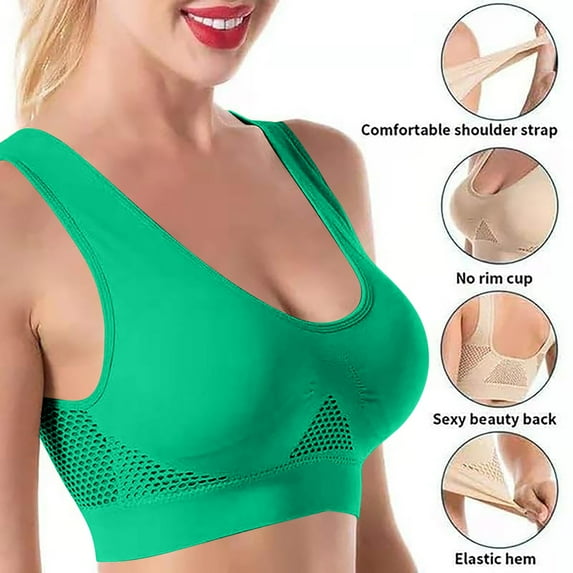 Wdfiry Sports Bras for Women Stretch Breathable Ultra-thin Plus Size Full Bra Cup Tank Solid Color Fitness Bra With Removable Pads