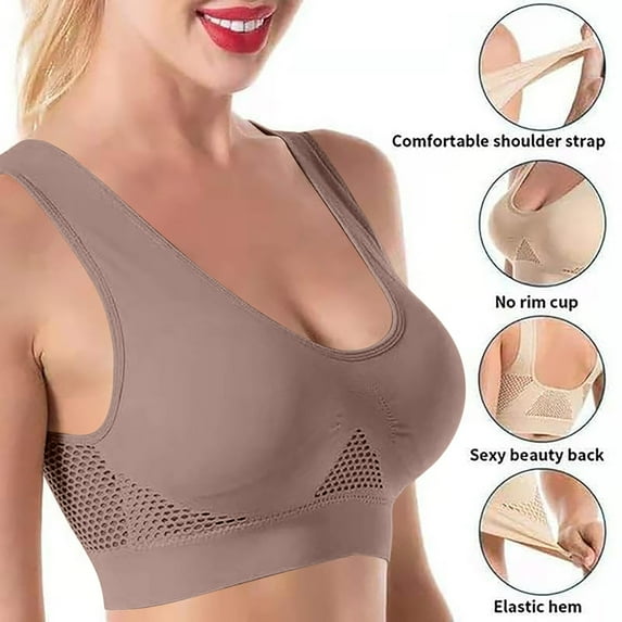 Wdfiry Sports Bras for Women Stretch Breathable Ultra-thin Plus Size Full Bra Cup Tank Solid Color Fitness Bra With Removable Pads