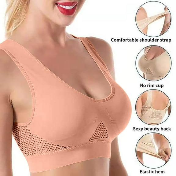 Wdfiry Sports Bras for Women Stretch Breathable Ultra-thin Plus Size Full Bra Cup Tank Solid Color Fitness Bra With Removable Pads