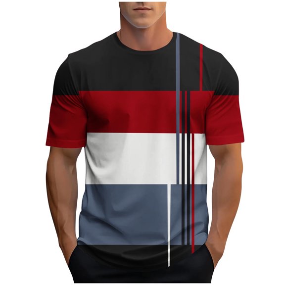 Wdfiry Sports T-shirt for Mens New Fashion Casual Print Short Sleeve Round-Neck Blouses