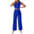 thumbnail image 1 of Ohufall Summer 2 Piece Outfits for Women Sleeveless Matching Sets Button Down Lapel Vest with High Wasit Wide Leg Pants, 1 of 7