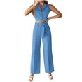 thumbnail image 1 of Ohufall Summer 2 Piece Outfits for Women Sleeveless Matching Sets Button Down Lapel Vest with High Wasit Wide Leg Pants, 1 of 7