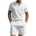 thumbnail image 1 of Ohufall Summer Beach Shirt Short Sets for Men 2 Piece Outfits Casual Solid Cotton Linen Lapel Tee Tops and Shorts Mens Plus Size Tracksuit Sets, 1 of 7