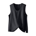 thumbnail image 1 of Ohufall Summer Cotton Linen Blouses for Women Fashion Casual Solid Color Side Split Crew Neck Tank Tops Womens Relaxed Fit Pullover Sleeveless Shirts, 1 of 6