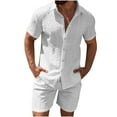 thumbnail image 1 of Ohufall Summer Lounge Outfits for Men Casual Solid Button Down Lapel T-shirts with Shorts 2 Piece Matching Lounge Sets with Pockets, 1 of 4