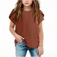 thumbnail image 1 of Ohufall Summer New Shirts for Kids Casual Solid Color Cotton and Linen Sleeve Short Round Neck Top Girls T-Shirt,5-15 Years, 1 of 5