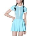 thumbnail image 1 of Ohufall Summer One-Piece Bathing Suits for Teen Girls Fashion Colorblock Short Sleeve Zipper Skirted Swimsuit Kids Girls Cute Swimming Dresses, Sizes 7-14 Years, 1 of 3