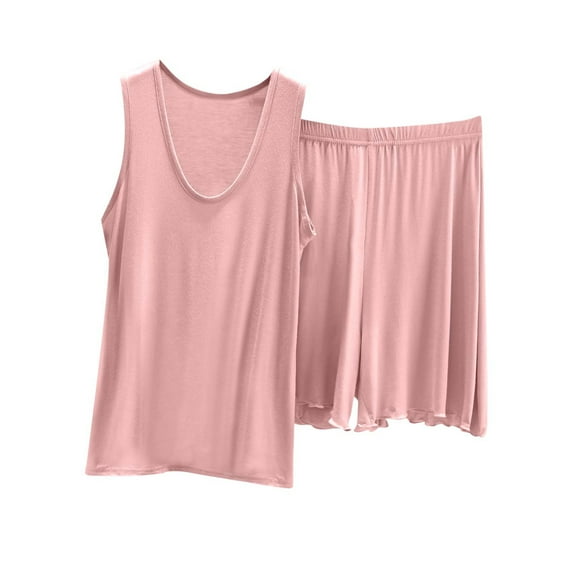 Ohufall Summer Pajama Sets For Women Sleeveless Modal Top With Short Pants Two Piece Lounge Outfit Cozy Soft Sleepwear Pajamas