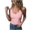 thumbnail image 1 of Ohufall Summer Ribbed Undershirts for Women Fashion Casual Solid Color Pullover Crew Neck Tank Tops Womens Comfy Loose Fit Sleeveless T-shirt Tops, 1 of 5