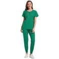 thumbnail image 1 of Ohufall Summer Stretch Scrubs for Women 2 piece Outfits, Short Sleeve Round Neck Nursing Tops and Jogger Pants with Pockets Comfy Medical Workwear Uniformes, 1 of 3