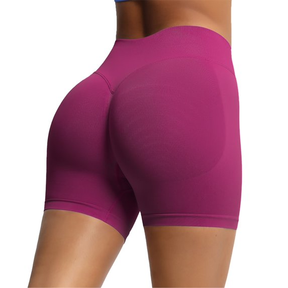 Ohufall Summer Yoga Shorts for Women Fashion Breathable Solid Color Stretchy High Waist Tummy Control Gym Workout Shorts Ladies Comfy Slim Fit Legging Shorts