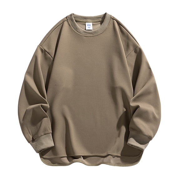 Wdfiry Sweatshirt for Men Solid Color Crewneck Long Sleeve Pullover Sweatshirts Loose Plus Size Side Slit Sweatshirts