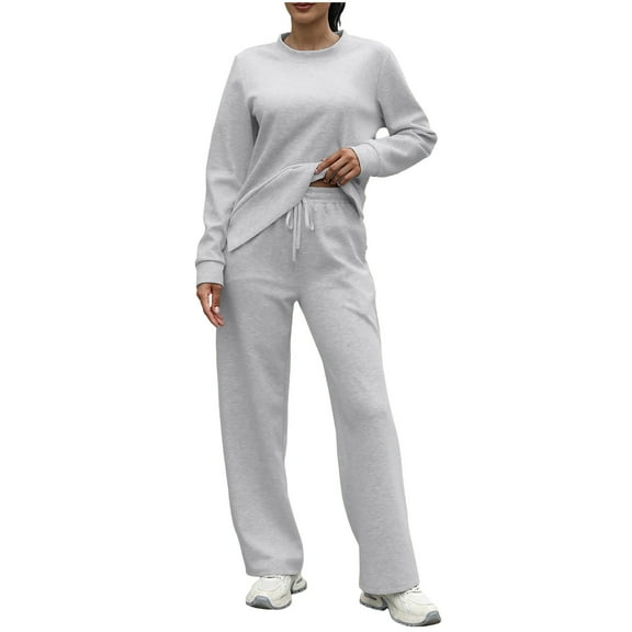 Wdfiry Sweatsuits Set for Women Solid Color Drawstring Fall and Winter Set Long Sleeve Round Neck Sweatshirt and Sweatpants Loose 2 Piece Sport Outfits Set