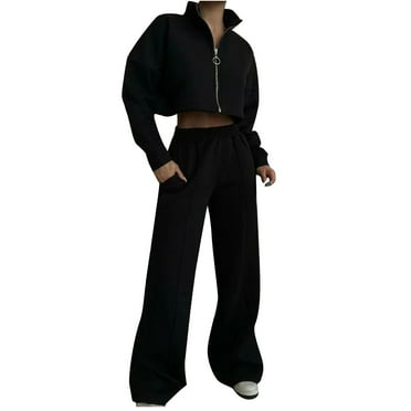 Wdfiry Sweatsuits Set for Women Womens Coat 2 Piece Outfit Sets Open Front Zip Drawstring Hooded Sweatshirt Coat and Jogger Sweatpant Lounge Sets Tracksuit Sets with Pocket Clearance
