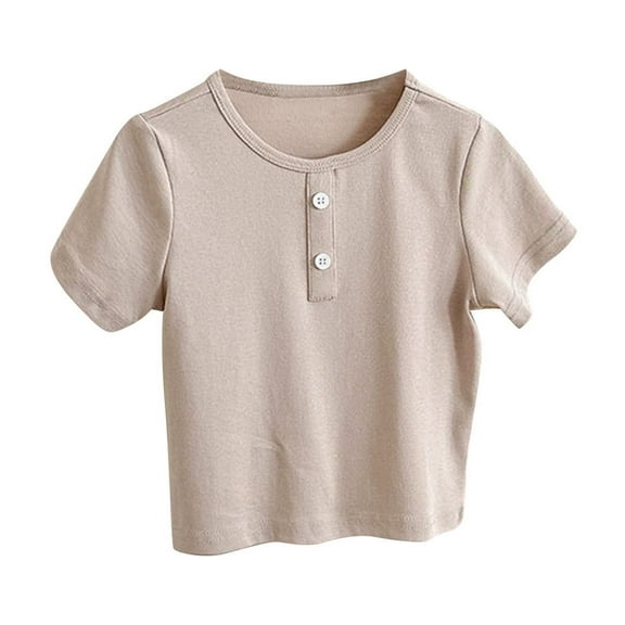 Ohufall T-Shirts for Toddler Kids Boys Girls Fashion Cute Solid Color Soft Button Short Sleeve Top Casual Round Neck Top T-shirt,1-9 Years