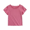 thumbnail image 1 of Ohufall T Shirts for Toddler Kids Girls Fashion Cute Solid Color Breathable Soft Cotton Short Sleeve Top Casual Round Neck Top T-shirt,1-5 Years, 1 of 8