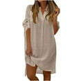 thumbnail image 1 of Wdfiry T-shirt Dress for Women Solid Color Cotton Linen Lapel Button Long Sleeve Dress Casual Side Slit Dresses with Pocket, 1 of 7