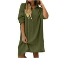 thumbnail image 1 of Wdfiry T-shirt Dress for Women Solid Color Cotton Linen Lapel Button Long Sleeve Dress Casual Side Slit Dresses with Pocket, 1 of 7