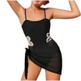 thumbnail image 1 of Ohufall Teen Girls Swimsuit Two Piece Sets Fashion Solid Hollow Sling One-Piece Bathing Suits with Wrap Skirt Summer Beach Swimsuit Teenagers Girls, 7-16 Years, 1 of 5