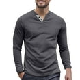 thumbnail image 1 of Wdfiry Tops for Men Lightweight Button V Neck Fall Tshirts Solid Color Cotton Casual Pullover Long Sleeve Tops, 1 of 9
