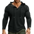 thumbnail image 1 of Wdfiry Tops for Men Plus Size Drawstring Button Tops Lightweight Workout Long Sleeve Pullover Hooded Tops, 1 of 7