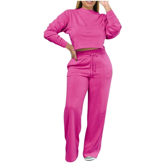 Wdfiry Tracksuit for Women Solid Color Sweatsuit Casual 2 Piece Sweatshirts Sweatpants Jogger Set Outfits