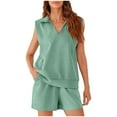 thumbnail image 1 of Ohufall Two-Piece Lounge Sets for Women Summer V Neck Sleeveless Top and Shorts Outfits Casual Solid Loungewear with Pockets, 1 of 8